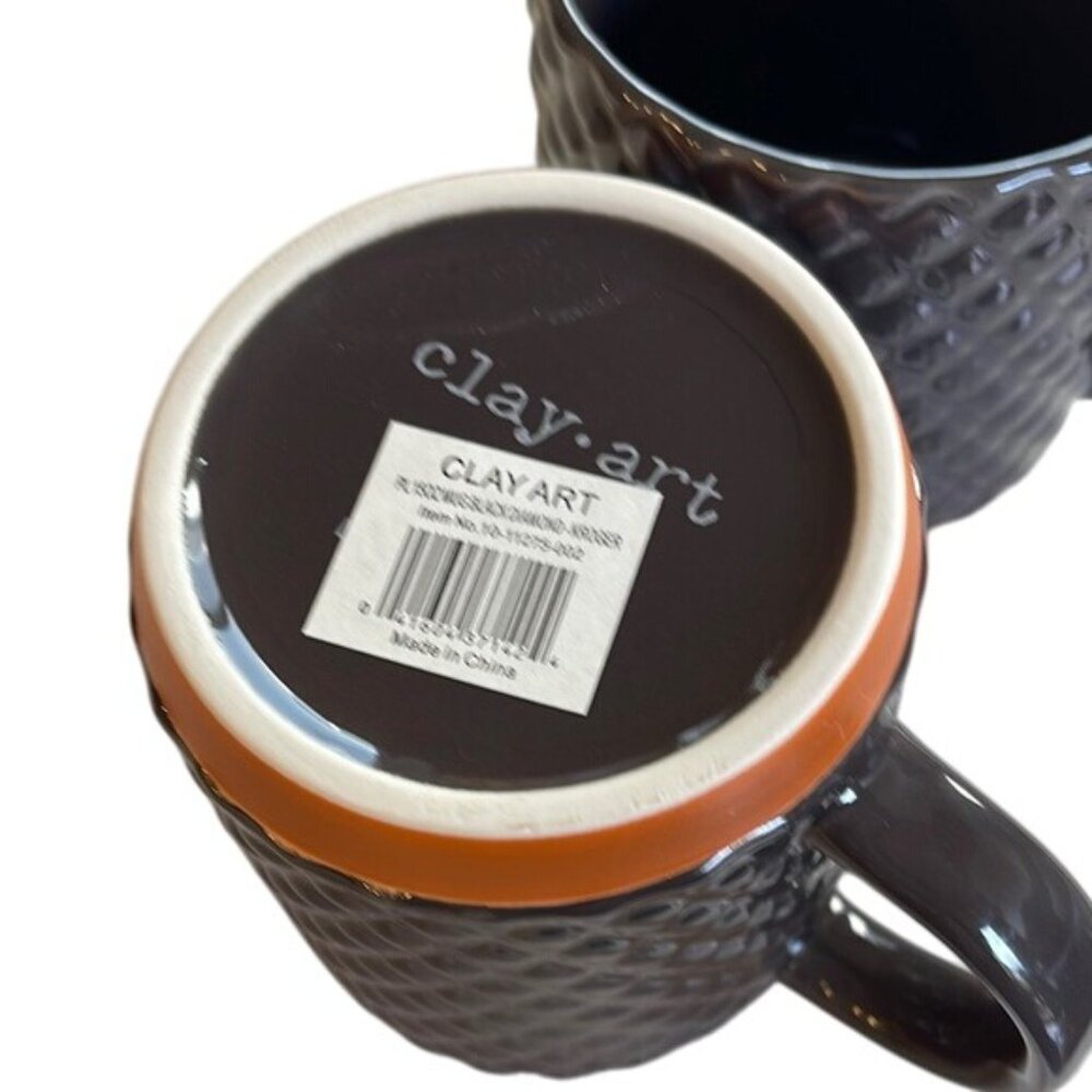 Clay Art Brown Mugs Set of 2 Pineapple Textured for Coffee, Tea Dining Decor - Picture 4 of 5